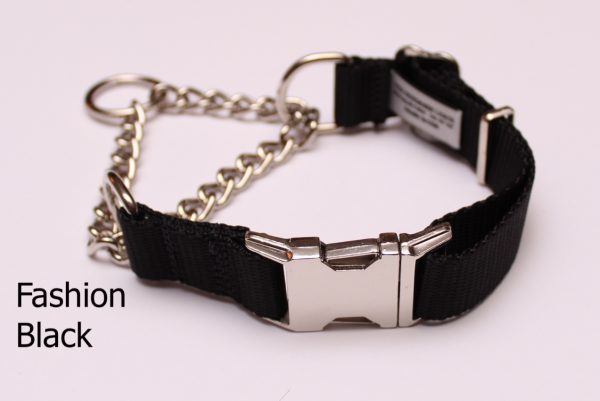 An image of a black martingale dog collar from the Martingale Collar Fashion Series