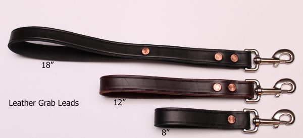 An image of three different-sized leather dog leads from TheUltimateLeash.com