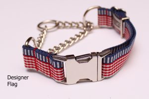 An image of an American flag martingale dog collar from the Martingale Collar Designer Series