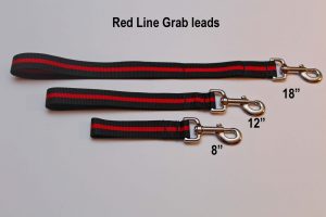 An image of three different-sized Red Line dog leads from TheUltimateLeash.com